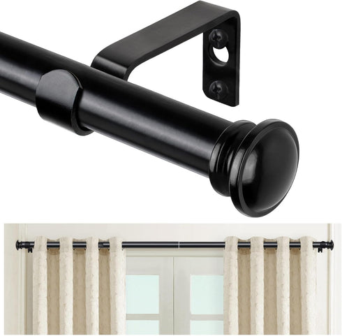 TONIAL 32 to 58 Inch Curtain Rod, Telescoping 3/4 Drapery Rods for Windows 20 to 53 Inch, Decorative Black Rod