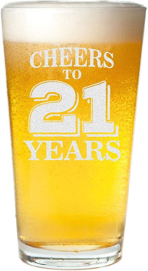 Veracco Cheers To 21 Years Pint Beer Glass, 21st Birthday Gift for Him or Her (Clear, Glass)