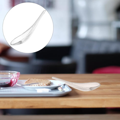 CALLARON Glass Spoon Set for Kitchen and Restaurant, Clear Glass Food, Cake, Rice, Soup Spoons, Ice Cream Spoon
