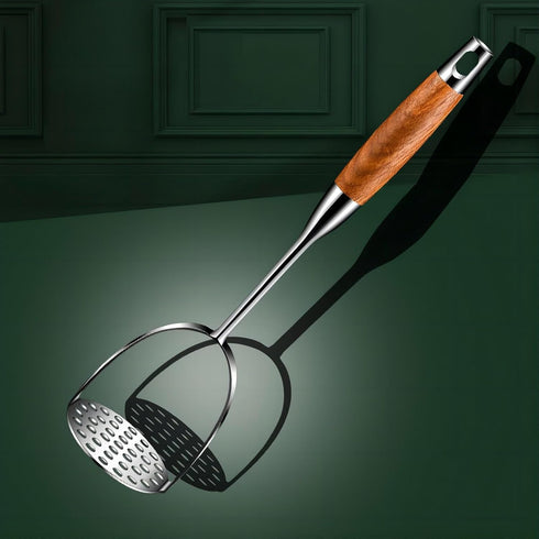 REDANT 13.5" Commercial Stainless Steel Potato Masher with Wooden Handle - Heavy Duty Metal Masher for Mashed Potatoes