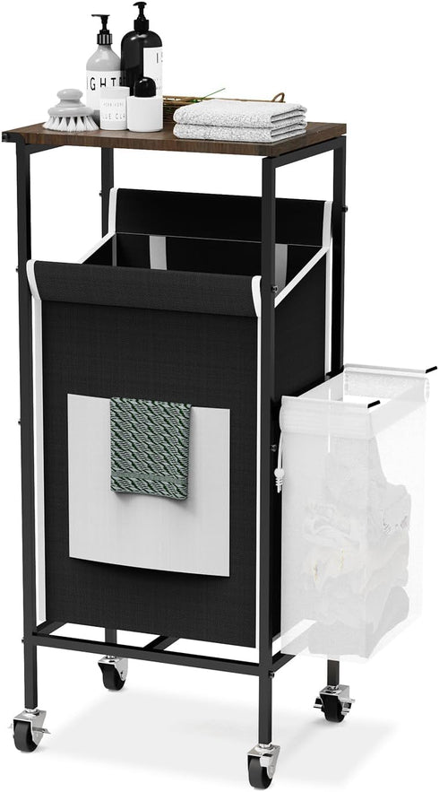 Laundry Hamper with Lid,Rolling Laundry Basket with Wheels,Metal Frame Sorter with Top