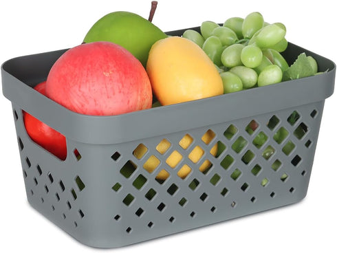 Glad Plastic Baskets for Organizing, Set of 6 Nesting Shelf Bins with Handles, 1 Gallon, Grey