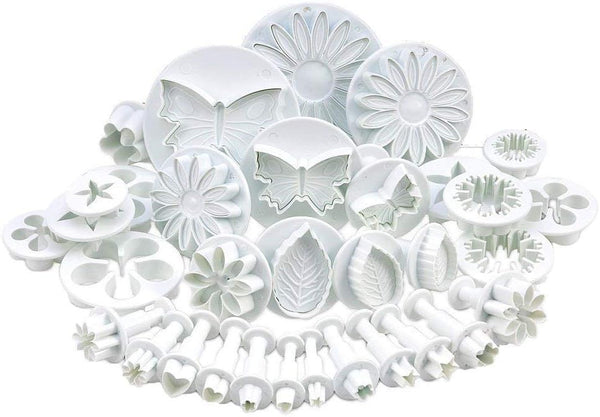 33 Piece Fondant Cake Cookie Plunger Cutter Mold, DIY Sugarcraft Flower Leaf Butterfly Heart Shape Tools
