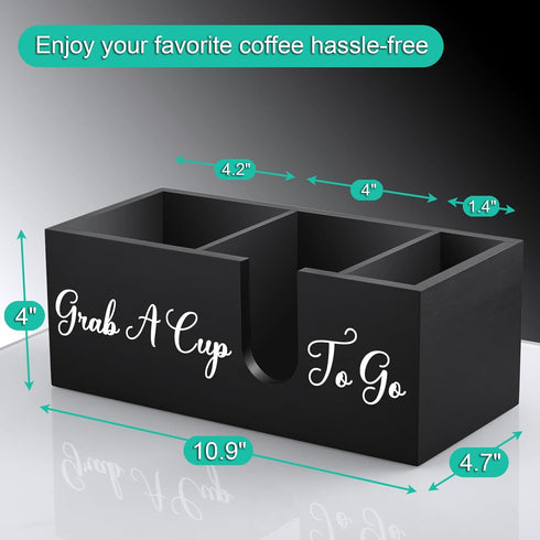ALELION Coffee Cup Holder for Countertop, Wood Coffee Bar Accessories and Organizer for Cup Lid Stirrers
