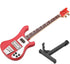 Red Miniature Bass Guitar Wood Replica Model Ornament - Adjustable Stand Mini Art Projects Christmas Gift