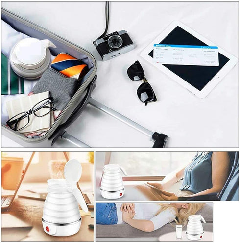 Travel Portable Foldable Electric Kettle, 0.6L Small Collapsible Hot Water Boiler for Coffee Tea (White)