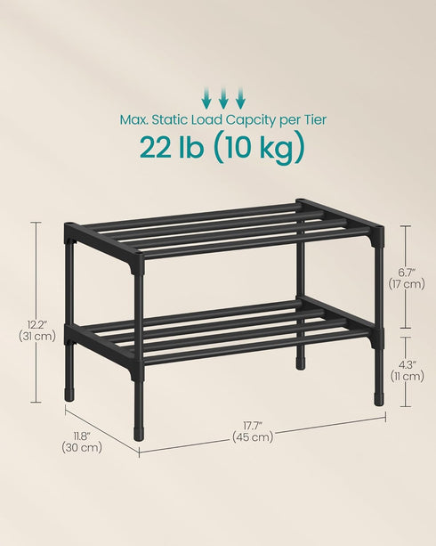 2-Tier Closet, 11.8 17.7 12.2 Inches, ULSA112BH01 SONGMICS Shoe Rack for Compact Metal Shoe Organizer Shelf