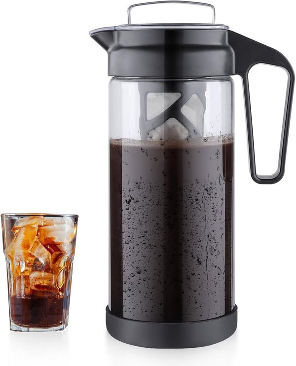 wedrink Cold Brew Coffee Maker, Borosilicate Glass Iced Tea Coffee Pitcher, Leak Proof Tritan (1.3L/44OZ)