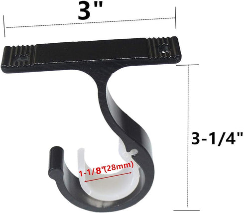 Curtain Rod Brackets 2pcs, Black Curtain Rod Holder for Drapery Rod with Diameter 1-1/8"(28mm) Installed to The Ceiling