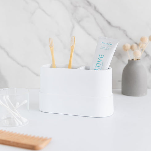 Countertop, Yew Design Matte White Large Toothbrush and Toothpaste Holder and Cup for Bathroom Vanity and Round
