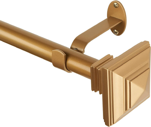 Elrene Home Fashions Florence Single Curtain Rod with Stacked Square Finials, 1" Diameter, Soft Gold, 28X48