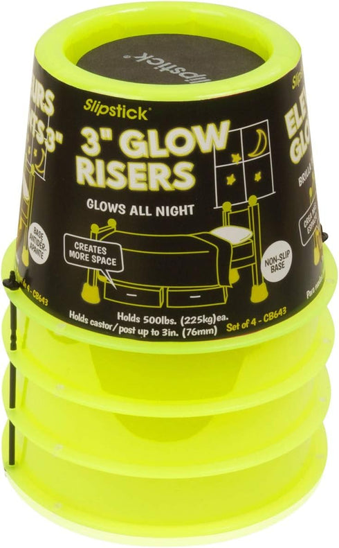 Slipstick CB643 3” Lift Bed Risers, Glow in The Dark Furniture Risers, Set of 4, Supports 2,000 Lbs