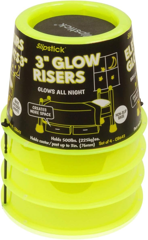 Slipstick CB643 3” Lift Bed Risers, Glow in The Dark Furniture Risers, Set of 4, Supports 2,000 Lbs