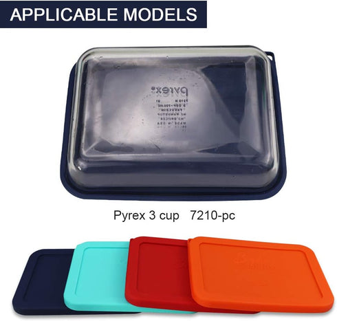 Sophico 3 Cup Rectangle Silicone Storage Cover Lids, Navy Blue, 2 Pack, Replacement for Pyrex Bowls