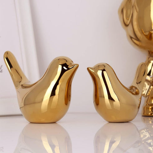 2 XMGZQ Pcs Gold Decor Accents,Small Animal Statues,Modern Home Decorative, Birds Sculpture, Ornaments for Shelf