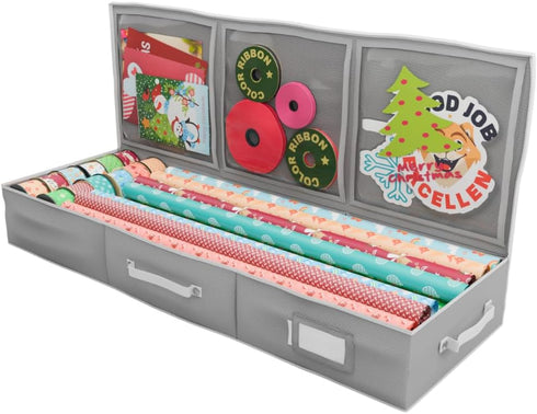 Primode Gift Wrap Organizer Under Bed Storage Container, 41”x14”x6” for 18-24 Rolls, 600D Oxford Material (Grey)
