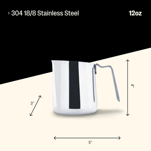 Fellow Eddy Steaming Pitcher, 12oz Milk Frother Pitcher with Fluted Spout, Premium Barista Tools, Polished Stainless