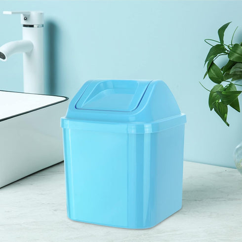 QLFJ-FurDec 2 4 Pcs Plastic Mini Wastebasket Trash Can with Swing Lid with Rolls of Trash Bags, Tiny Desktop Waste