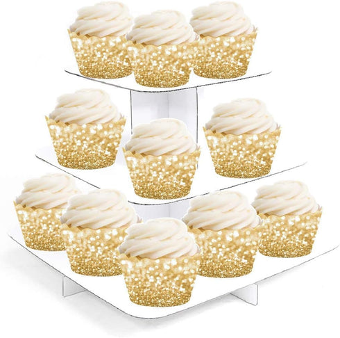 Andaz Press Glitzy Faux Gold Glitter Cupcake Wrapper Decorations, 24-Pack Gold Cupcake Holders