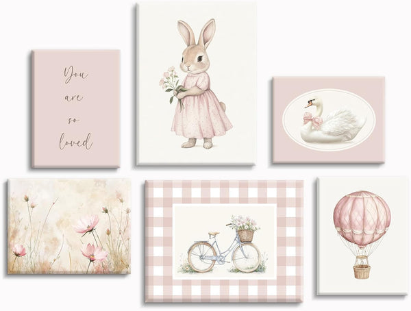 Tocliky Pink Nursery Wall Art Decor Baby Girl Room Pictures Vintage Nursery Canvas