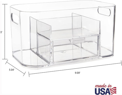 STORi Bliss Clear Makeup Organizer for Countertop, Divided Bathroom Storage Drawer, Makeup Brush Holder