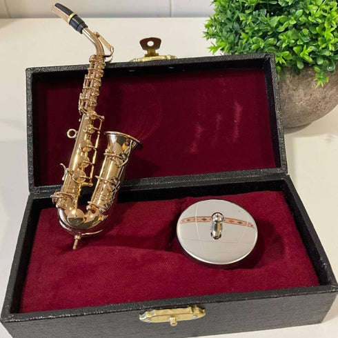 Instrument Ornament Gold Plated Miniature Saxophone Ornament Replica Musical Model with Gift Case for Christmas