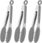 Small Serving Tongs with Silicone Tips, 7 Inch Mini Stainless Steel Food Tongs, Set of 3 (Gray).