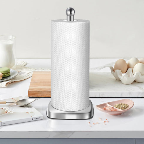 DAWNER Paper Towel Holder Countertop with Weighted Suction Cup Base, Stainless Steel Freestanding Stand for Kitchen