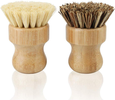 2 Pack Bamboo Dish Scrub Brush, Natural Scrub Cleaning Brush for Dishes, Cast Iron Pots, Household Cleaning