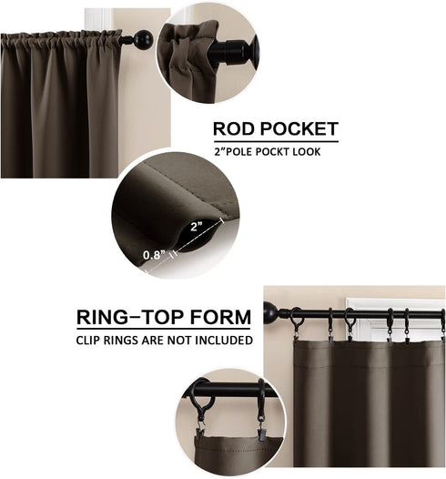 XTMYI Dark Brown Cafe Curtains for Kitchen, Set of 2 Insulated Waterproof Short Curtains for Small Windows, 30 Inch