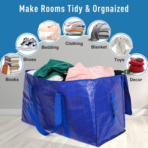 Heavy Duty Extra Large Moving Bags, Cube Storage Tote with Zippers & Strong Carrying Handles for Space Saving,
