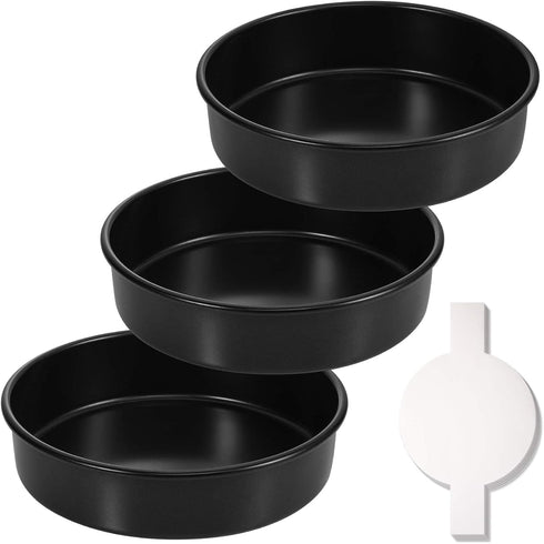 HIWARE 8-Inch Round Cake Pan Set of 3, Nonstick Baking Pans with 90 Pieces Parchment Paper