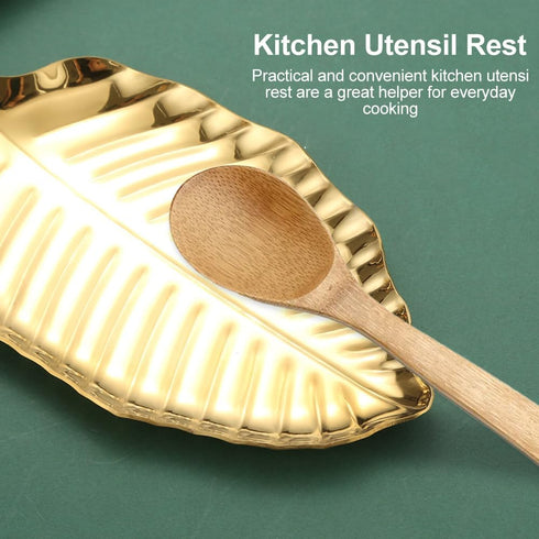 Gold Spoon Rest for Kitchen Counter, Stainless Steel Leaf Spoon Holder, Coffee Spoon Rest, Kitchen Decor, Dessert