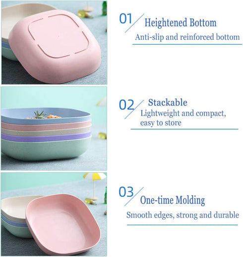 NA 6 PCS 5.7inch Square Lightweight Wheat Straw Plates, Deep Dinner Dishes for Serving Pasta & Fruit (Purple)