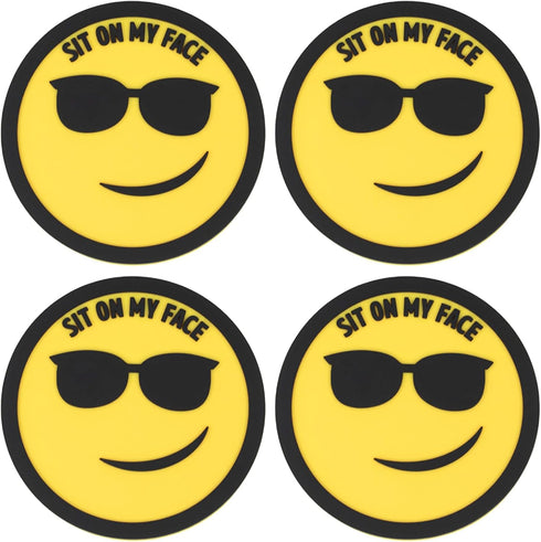 4 Set, Pcs Sit On My Face Funny Coasters for Drinks, Drink Coasters for Coffee Table, Gold & Black Smirking Smile