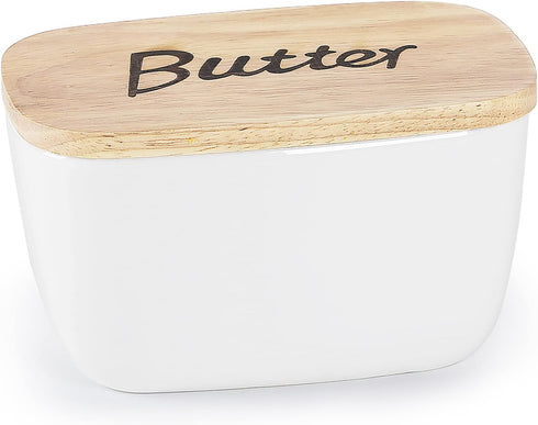 Countertop, 4X 4oz GDCZ Ceramics Butter Dish with Wooden Lid- Large Covered Butter Holder for Butter Keeper Container