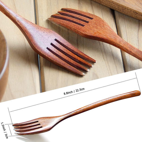 AOOSY Wooden Forks Set of 6, Eco-friendly Japanese Wood Salad Dinner Forks, Reusable Handmade Natural Flatware