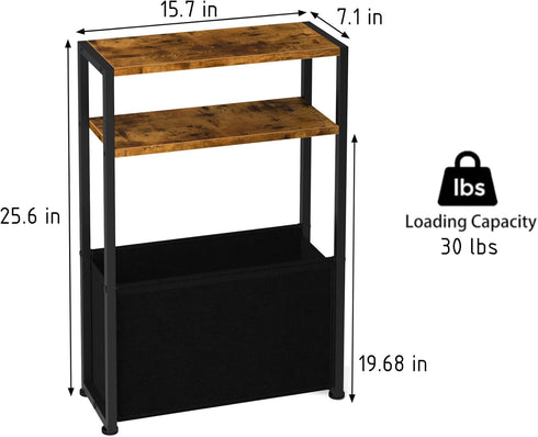 Leomonio Narrow Side Table, Slim End Tables with Fabric Basket, Skinny Table for Small Spaces, Thin Bedside Table