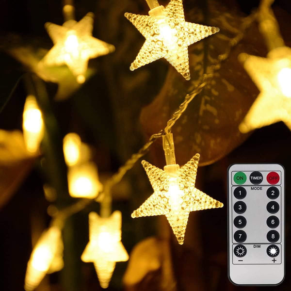 Homeleo Warm White 50 LED Star Fairy Lights with Remote Control, Battery Powered Five-Pointed Star String Lights