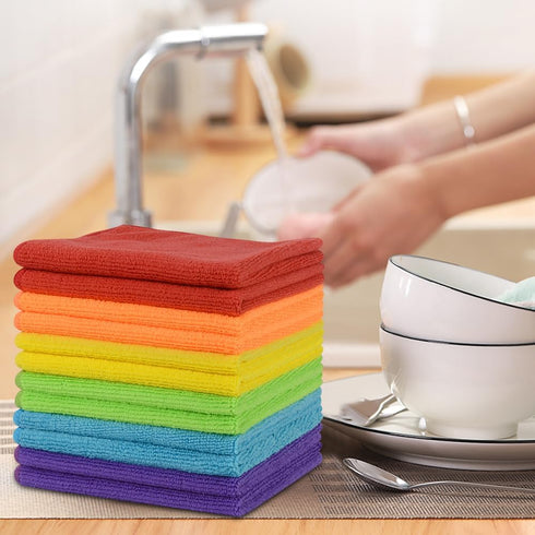 12inchx12inch 12 Pack SINLAND Microfiber Rag Absorbent Cleaning Cloth Kitchen Dish Cloth Quick Dry Streak Free Dish
