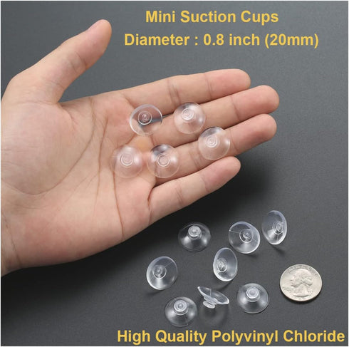 22 Pieces 0.8 inch Mini Clear Suction Cups for Glass, Without Hooks or Holes, Plastic Sucker Pads for Festival