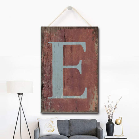 Wooden Hanging Sign Letter E, Custom Wood Sign 8 X 12 Inches