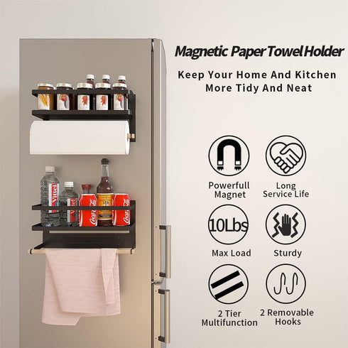 Magnetic Paper Towel Holder for Refrigerator,Magnetic Spice Rack with Paper Towel Rack Storage Organizer Fridge