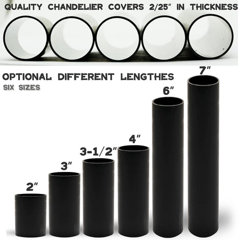 GooChan 2 3 4 6 7 Inch E12 Set 12 (7-Inch 12-Pack) Black Plastic Candle Cover Sleeves,Chandelier Socket