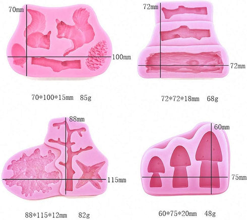 4Pcs/Set Forest Themed Fondant Molds, Animal Tree Trunk Squirrel Mushroom Pinecones Cake Decorating Tool Mold
