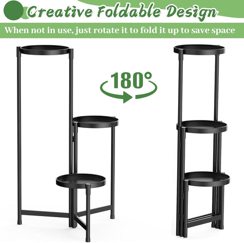 3 MOKANI Metal Plant Stand Indoor Outdoor for Multiple Plants, Tiered Folding Corner Shelf Tall Flower Pot Holder