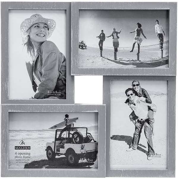 Malden International Designs Berkshire Graywash Puzzle Wall Collages, Dimensional Picture Frame, 4 Options
