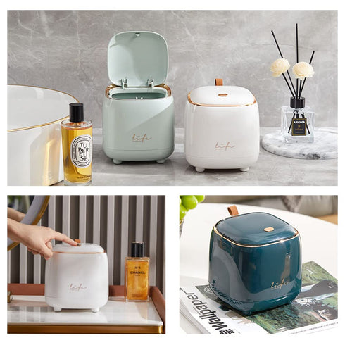 Mini Countertop Trash Can with 5 Rolls of Trash Bags, 0.5 Gallon Wastebasket with Press Type Lid for Bathroom, Coffee