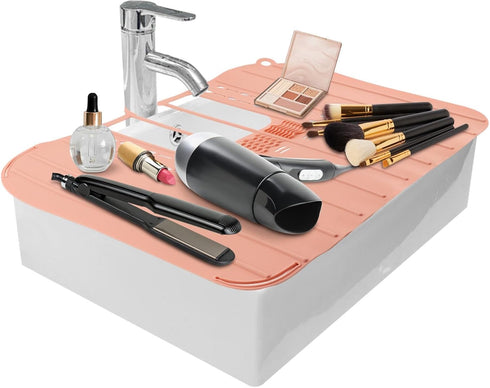 Bathroom Sink Cover for Counter Space, Foldable Sink Toppers, Silicone Makeup Brush Cleaning Mat, Light Pink