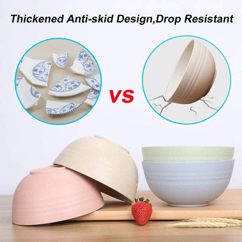 Set of 5 Unbreakable Lightweight Rice Bowls, Premium Wheat Straw Cereal Bowls, 5.3 Inch Soup Bowls for Cereal, Soup,